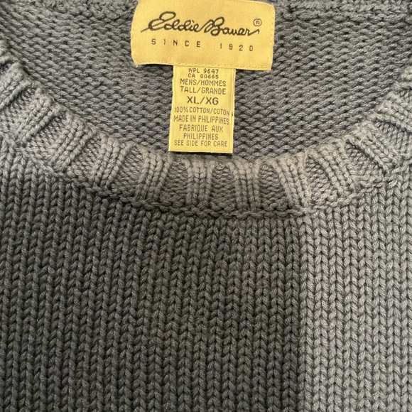 Eddie Bauer Blue Cotton Knit Crewneck Sweater Men’s XL Tall - Picture 6 of 6